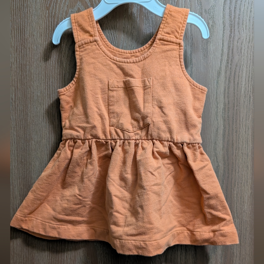 B2g1! Burt's Bees Baby Organic Cotton Sleeveless Dress In Orange 12m Pocket
